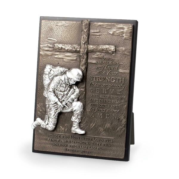 Lighthouse Christian Products Moments of Faith-Kneeling Soldier Cast Plaque with Easel Back Isaiah 40-31 100678